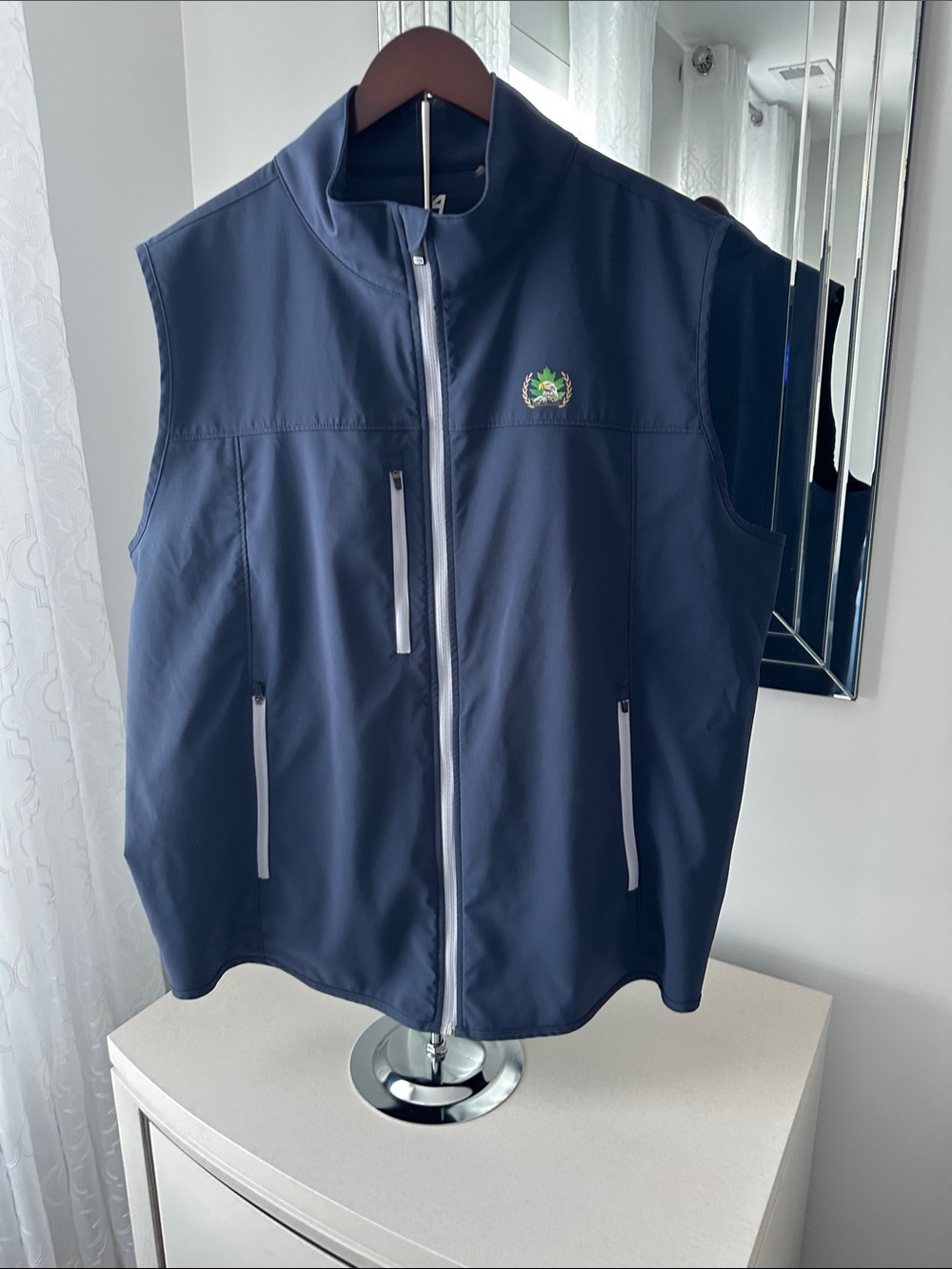Men's Navy Softshell Vest with Embroidered Crest